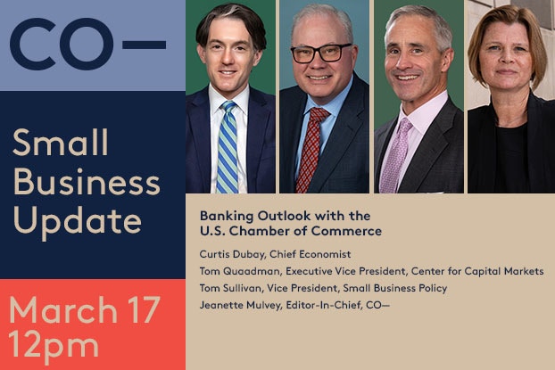 Graphic of event information and speakers from the USCC's Small Business Update, which took place March 17.